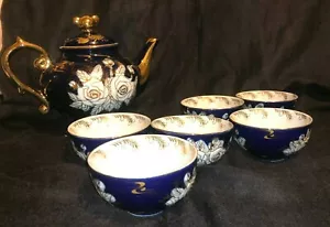 Thun 1794 CZECH China Porcelain 24CT GOLD 7Pcs Flowers Cobalt Vng Tea Set - Picture 1 of 7