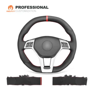 Schwarz Wildleder Auto Lenkrad Abdeckung Benz C63 C117 C218 R231 W204 W212 - Picture 1 of 10