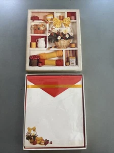 Vintage Hallmark Schreibwaren Set Blumen Erdbeeren Garn Design mit Box komplett - Bild 1 von 7
