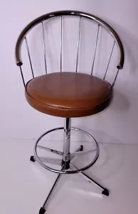 Vtg Cosco Brown & Chrome Swivel Kitchen Counter Mid Century Bar Stool Foot Rest - Picture 1 of 9