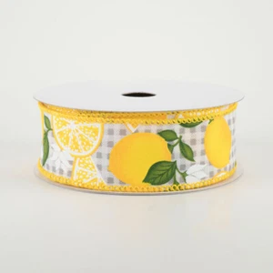 Lemon With Leaves Light Grey Check Ribbon: Light Grey 1.5" x 10 yards - Picture 1 of 1