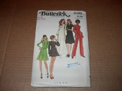Vestido, túnica, pantalones y pantalones cortos de colección Butterick Pattern 6482 Misses talla 8 ~ sin circular Foto 1 de 2