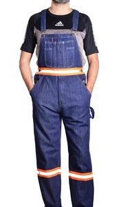 Reflective Men’s Bib Overalls- HI-VIS Denim Coveralls- Workwear Safety Pants - Picture 1 of 19