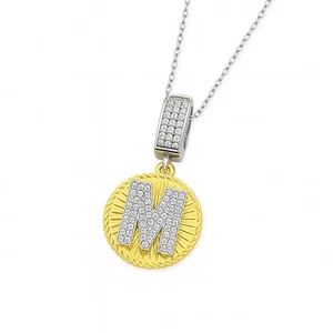 14k Gold M Initial Necklace with Lab-Created Diamond, Custom Letter Gift Women - Picture 1 of 6