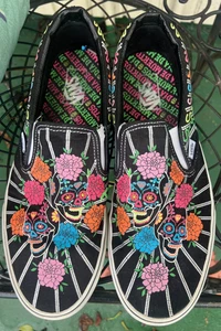 Vans Men's 13 Dia De Los Muertos Glow in the Dark Classic Slip On Sugar Skull! - Photo 1/5
