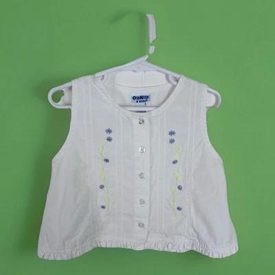 Camiseta sin mangas Oshkosh B'Gosh Girls 5 blanca bordada floral abotonada de colección de los años 90 Foto 1 de 4