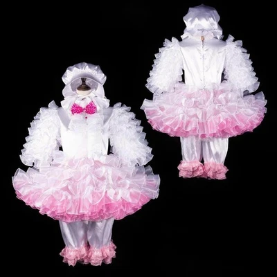 Niña Criada Sissy Bloqueable Blanco Satinado Organza Vestido Cosplay Disfraces A Medida Foto 1 de 4