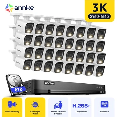 ANNKE 32CH 3K DVR 5MP AI Security Camera System Color Night Audio Recording IP67 - Image 1 of 4