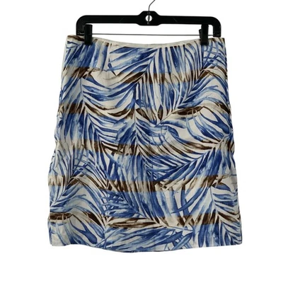 Tommy Bahama Mujer Forrada Lino Falda Azul Marrón Blanco Estampado Hoja Tropical Talla 6 Foto 1 de 4