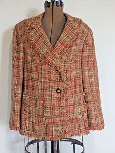 Focus 2000 Tweed Blazer Jacket Women Size 16W Fringe Academia Corporate Artsy - Picture 1 of 12