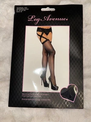 Medias superiores de encaje transparente LEG AVENUE para mujer con liguero cruzado adjunto O/S Foto 1 de 2