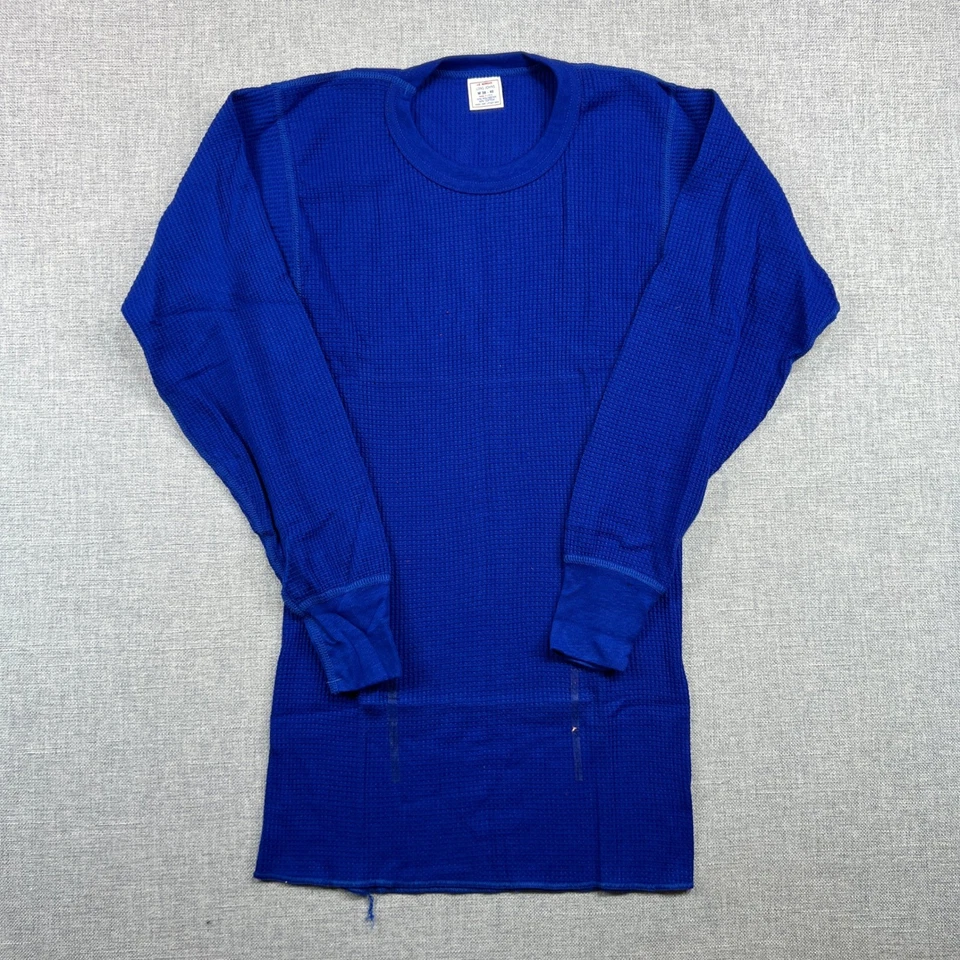 Vintage 80s JE Morgan Long Johns Thermal Shirt Men M Blue Waffle Knit USA Made - Image 1 of 4