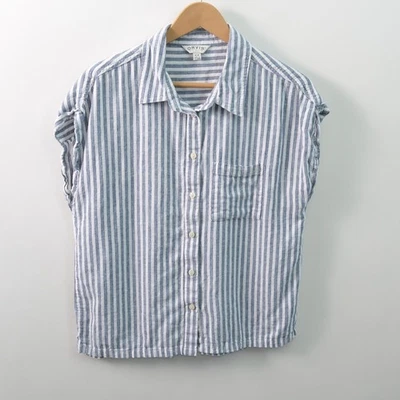 Рубашка на пуговицах женская Orvis средний размер льняная смесь карман синие белые полосы - Изображение 1 из 4