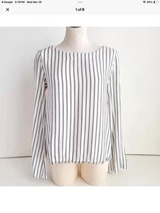 Anthropologie CLOTH & STONE Button Back Blouse Shirt Top Stripe White Black XL - Picture 1 of 4