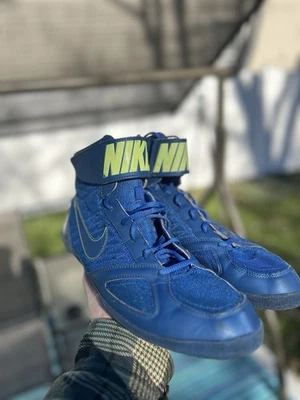 Size 12 Nike Takedowns Blue Green Volt Wrestling Shoes - Image 1 of 4