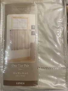 One Tier Pair of Home Trends Tan Linen Curtains 58” x 36” NEW - Picture 1 of 3