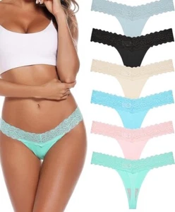 Lace Trim Thongs 6 Pack Women’s Sexy Panties Size XL Colorful - Picture 1 of 2