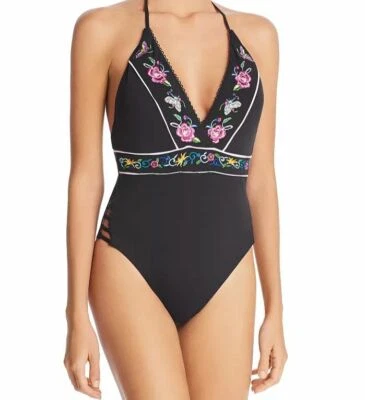 Maiô feminino Nanette Lepore bordado floral preto peça única US$ 335 tamanho 2 - Imagem 1 de 2