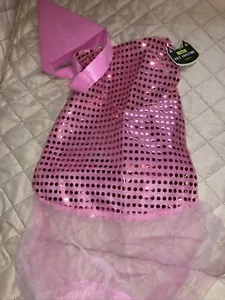 Dog Dress/Costume ~ Pink with Sparkles & Netting at Bottom ~ Hat ~ Size M ~ New - Picture 1 of 2
