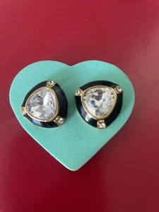 Orecchini vintage anni 80 Trifari grandi scintillanti cristallo Swarovski / smalto nero lucido - Foto 1 di 7