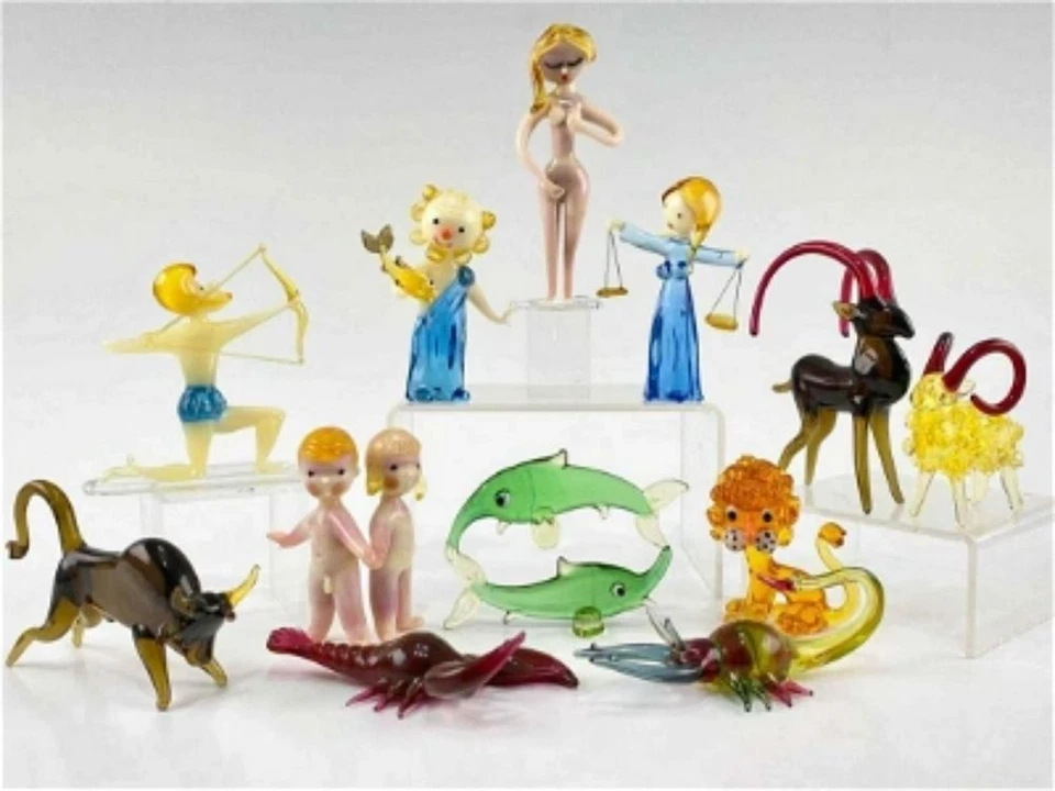 1960s ZBS Zelezny Brod Sklo Hand Blown Czech Art Glass Zodiac Figures - image 1 of 1