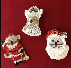  3 VTG Christmas Sequin/Pearl Bead Pins  Folk Art Country Farmhouse Handmade  - Picture 1 of 2