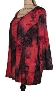 Dressbarn - Rich Red & Black Velour Burnout Floral Tunic  - Womens Size 1X - Picture 1 of 3