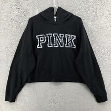 PINK By Victorias Secret Cropped Hoodie Pullover Sweatshirt Large Black 7792