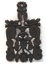 1950s Wilton Black Cast Iron Footed Trivet Stand Grapes Leaves Scroll Design