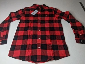 Cat & Jack red black buffalo checker plaid button up shirt long sl Youth XXL 18 - Picture 1 of 11