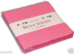 Bella Solids 30s Pink Moda Charm Pack 42 5 inch 100% Cotton Precut Quilt Squares - Picture 1 of 2