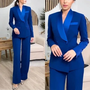 Royal Blue Women's Suits Slim Fit 2 Piece Business Office Jacket Trousers Formal - Picture 1 of 11
