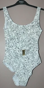 M&S LINED TUMMY CONTROL FLORAL SWIMSUIT / COSTUME WHITE MIX SIZE 8 - BNWT - Picture 1 of 5