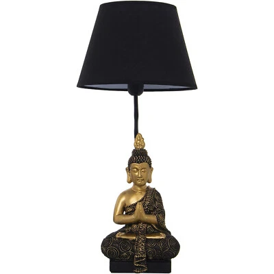 Lampe de table Bouddha avec abat-jour noir statue dorée lumière maison moderne par Hestia - Photo 1/4