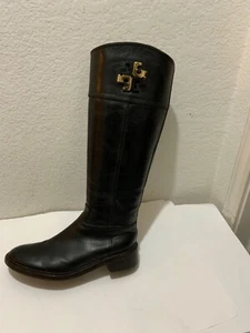 Tory Burch Lowell 2 Logo Brown  Leather Knee High Riding Boot 7 M $479 - Picture 1 of 12