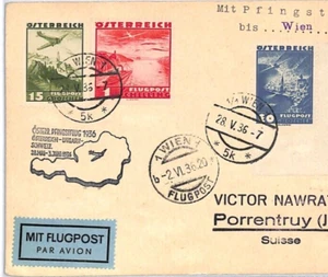AUSTRIA Air Mail Card WHITSUN FLIGHT 1936 Vienna Porrentruy Suisse {Joffe}LZ69 - Picture 1 of 10
