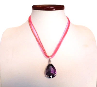 Collar llamativo gota lágrima púrpura - Collar de amatista circonita cúbica vintage hecho a mano Foto 1 de 4