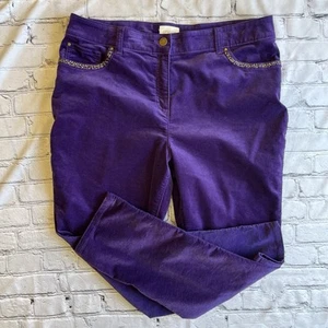 Chicos Velveteen Purple Pants 2.5 Or 14 Rhinestone High Rise Stretch EUC - Picture 1 of 15