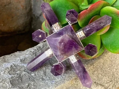 Generador de energía amatista de 8 puntos, piedra preciosa espiritual de Reiki, pirámide cónica Foto 1 de 4