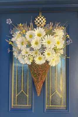 Arranjo de cone de parede margarida 27 pol. - cesta de galho rústico - decoração de porta de casa de fazenda - Imagem 1 de 4
