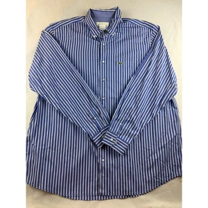 Lacoste Mens Long Sleeve Button Down Dress Shirt Striped Blue White - Picture 1 of 9