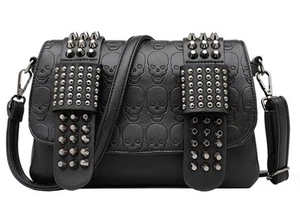 Women Punk Skull Shoulder Top-Handle Bag Rivet Purse Handbag Chain Satchel To... - Picture 1 of 7