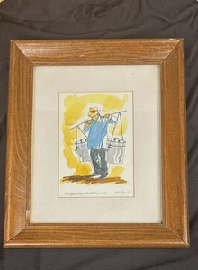Caricatura acuarela titulada Manapua hombres 1968 Honolulu - Imagen 1 de 5