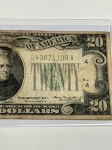 1934 A $20 Federal Reserve Note Fr# 2055-D (Cleveland, OH) w/ Mylar Sleeve FRN - Picture 1 of 3