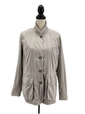 Jaqueta de chuva Orvis feminina cinza grande leve bolsos de pressão pescoço simulado - Imagem 1 de 4