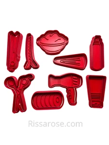 Hairdresser hair salon cookie cutter stamp - Hair dyer, hair clip, flat iron, sc - Picture 1 of 12