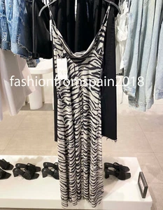 ZARA NEW WOMAN LONG STRAPPY ANIMAL PRINT TULLE DRESS COWL-NECK ZEBRA 5039/474 - Picture 1 of 6