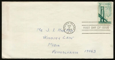 US 1964 FDC #1258 -5c Verrazano-Narrows Bridge Issue First Day Cover - Image 1 of 2