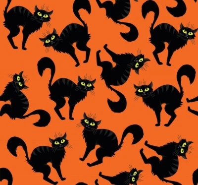 BonEFul FQ Cotton Quilt Orange Scared Black Cat B&W Bat Boo Unisex Boy Kid SALE - Image 1 of 4