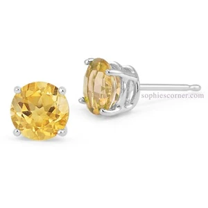 2 ct. Citrine Stud Earrings in Solid Sterling Silver ~ Gift box incl. - Picture 1 of 2